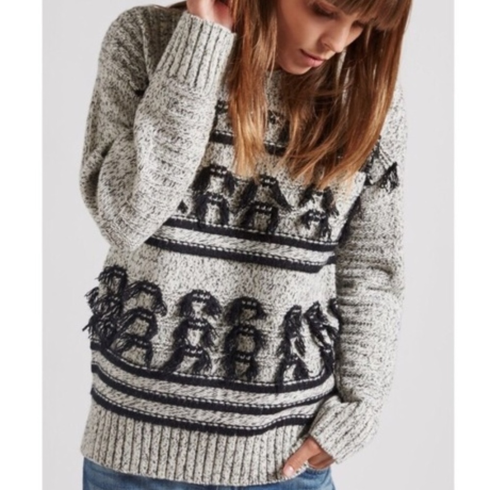 CURRENT/ELLIOTT Bulky Warm Sweater with Yarn Fringe  L 107